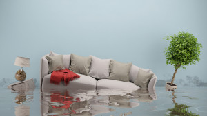 Water damager after flooding in house with furniture floating (3